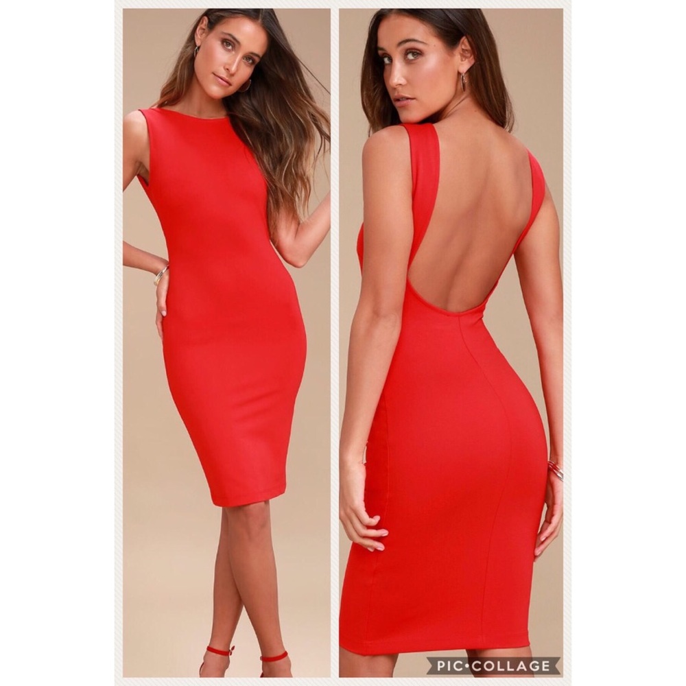 Red backless midi dress